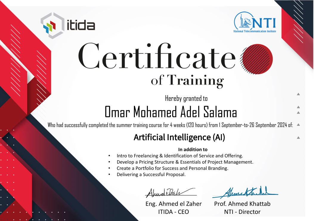 NTI AI professional training certificate