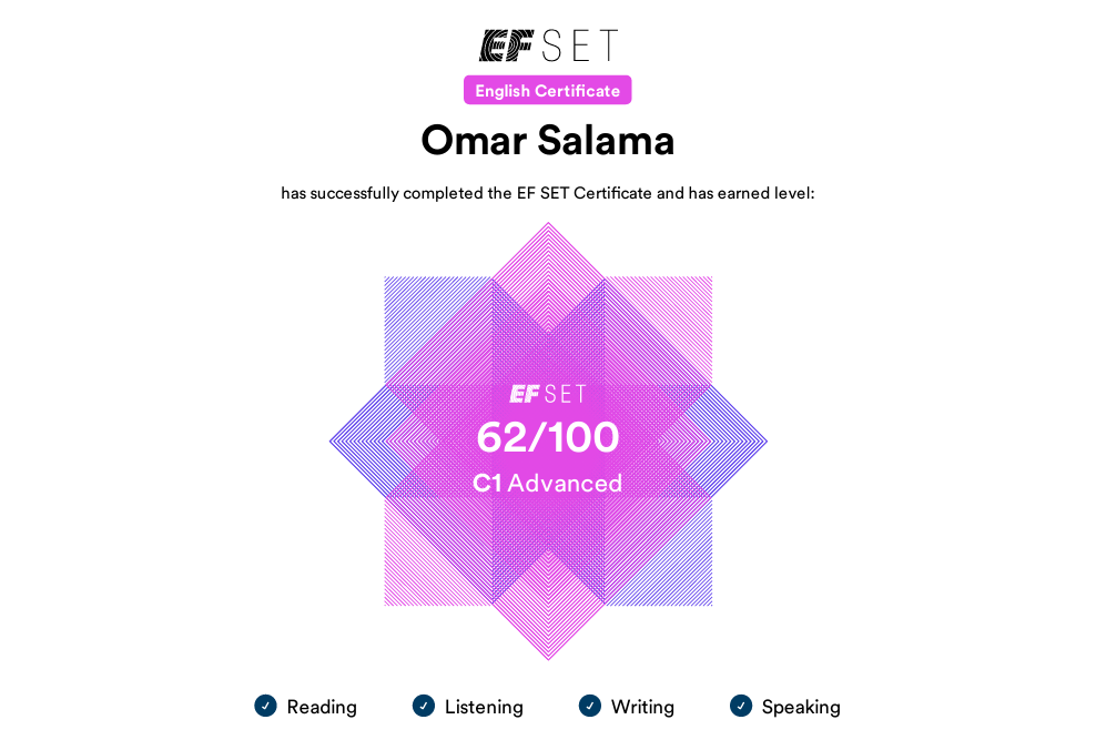 EF SET English C1 Advanced certificate