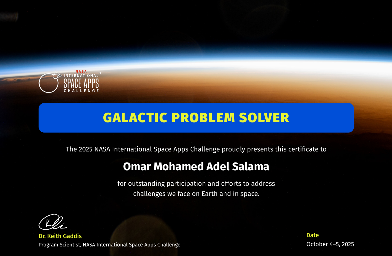 NASA Space Apps Challenge certificate